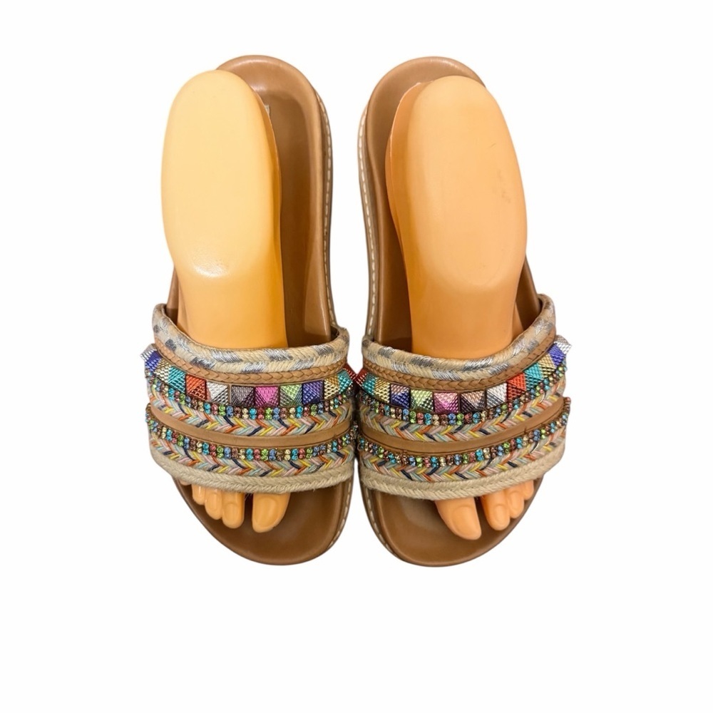 Steve Madden Multicolor Beaded Braided Tan Slide Sandals - Picture 5 of 5